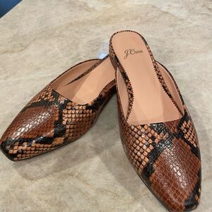 J. Crew Brown and Black Snakeskin Mules